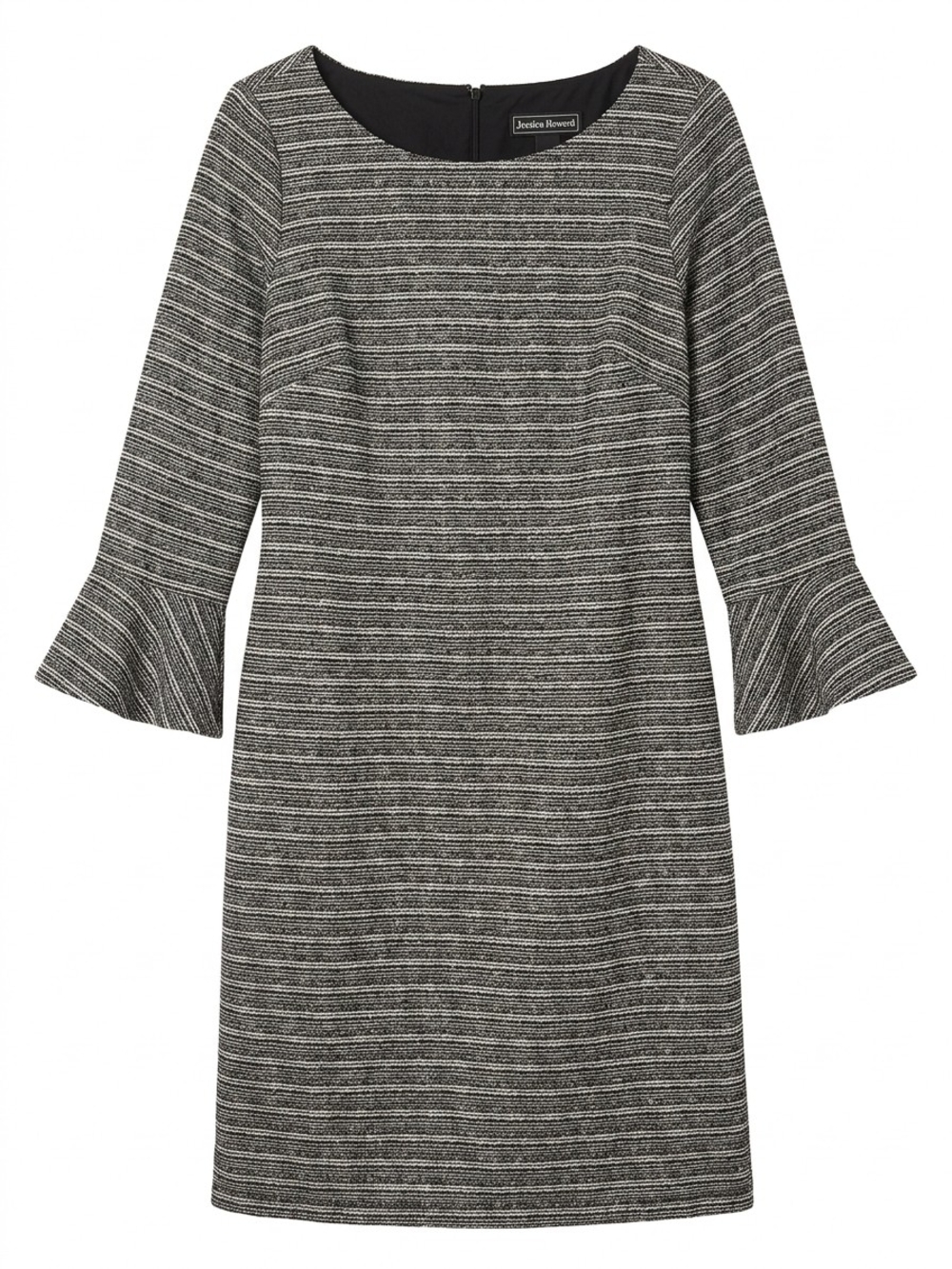 Jessica Howard Black & White Striped Bell-Sleeve Sheath Dress